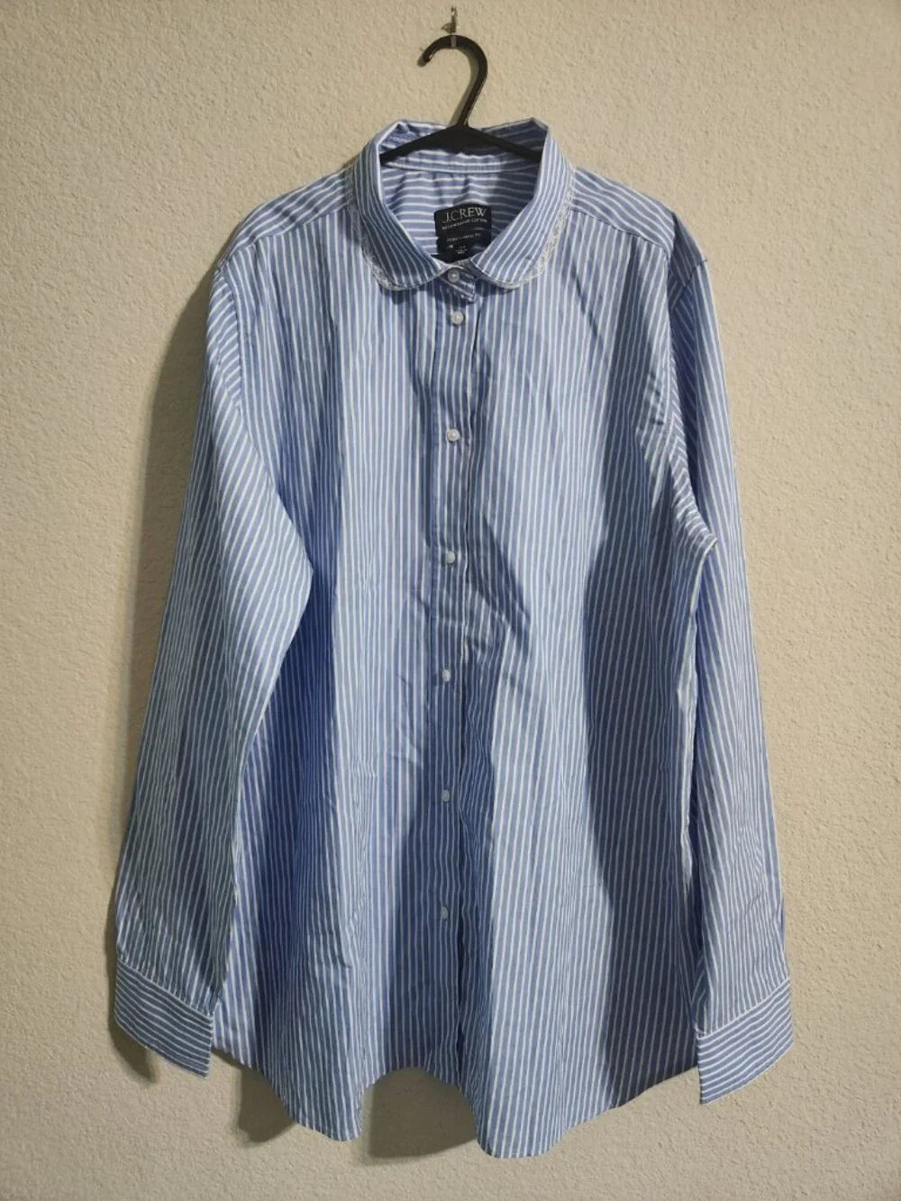 J. Crew NWOT Jules Club-Collar Shirt in Striped Cotton Poplin Bright Grotto 16T